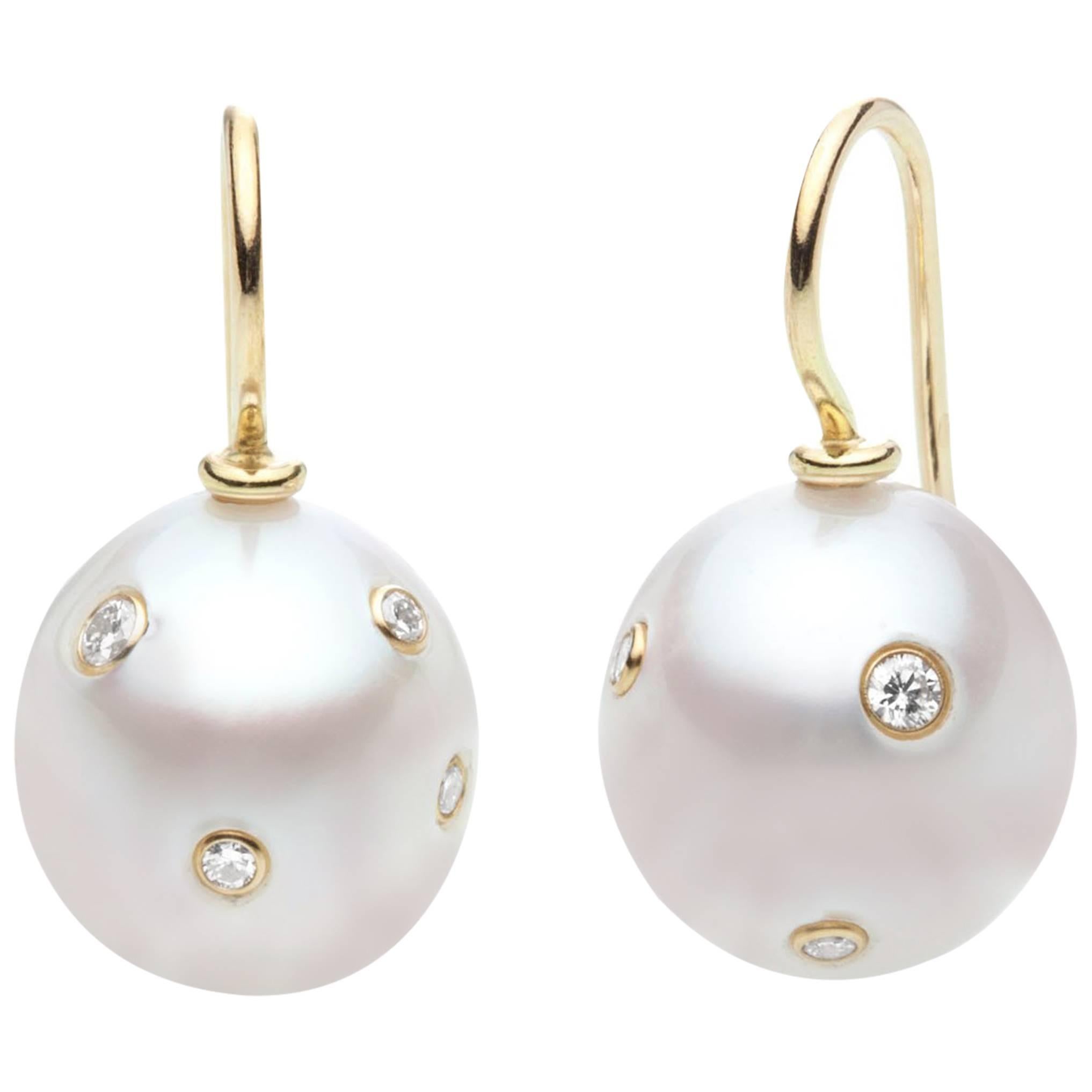 PLAX Jewellery South Sea Pearl and Diamond Earrings For Sale
