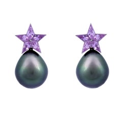 PLAX Jewellery Tahitian Pearl and Pink Sapphire Stud Earrings