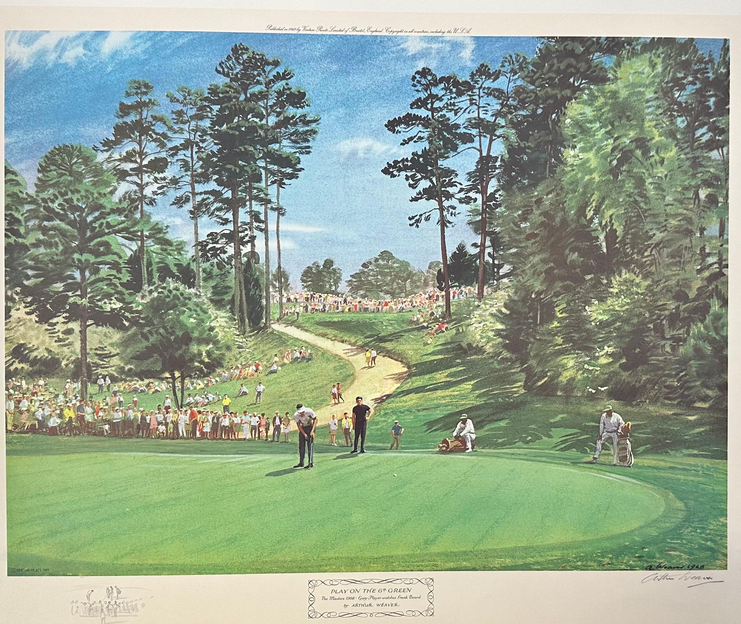 Stampa di golf "Play On The 6th Green" con schizzo originale di Arthur Weaver
