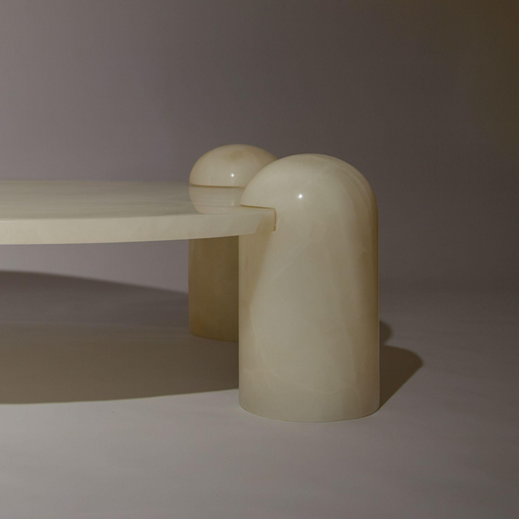 Carved Play Time Toy Table, Mexican White Onxy Stone, 100cm Diameter, 40cm Height For Sale