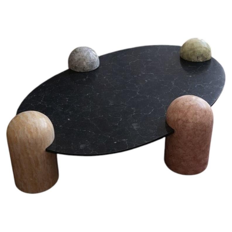 Sculptural Coffee Table, Hand-Carved Stone & Onyx, Oval, Panorammma, Mexico