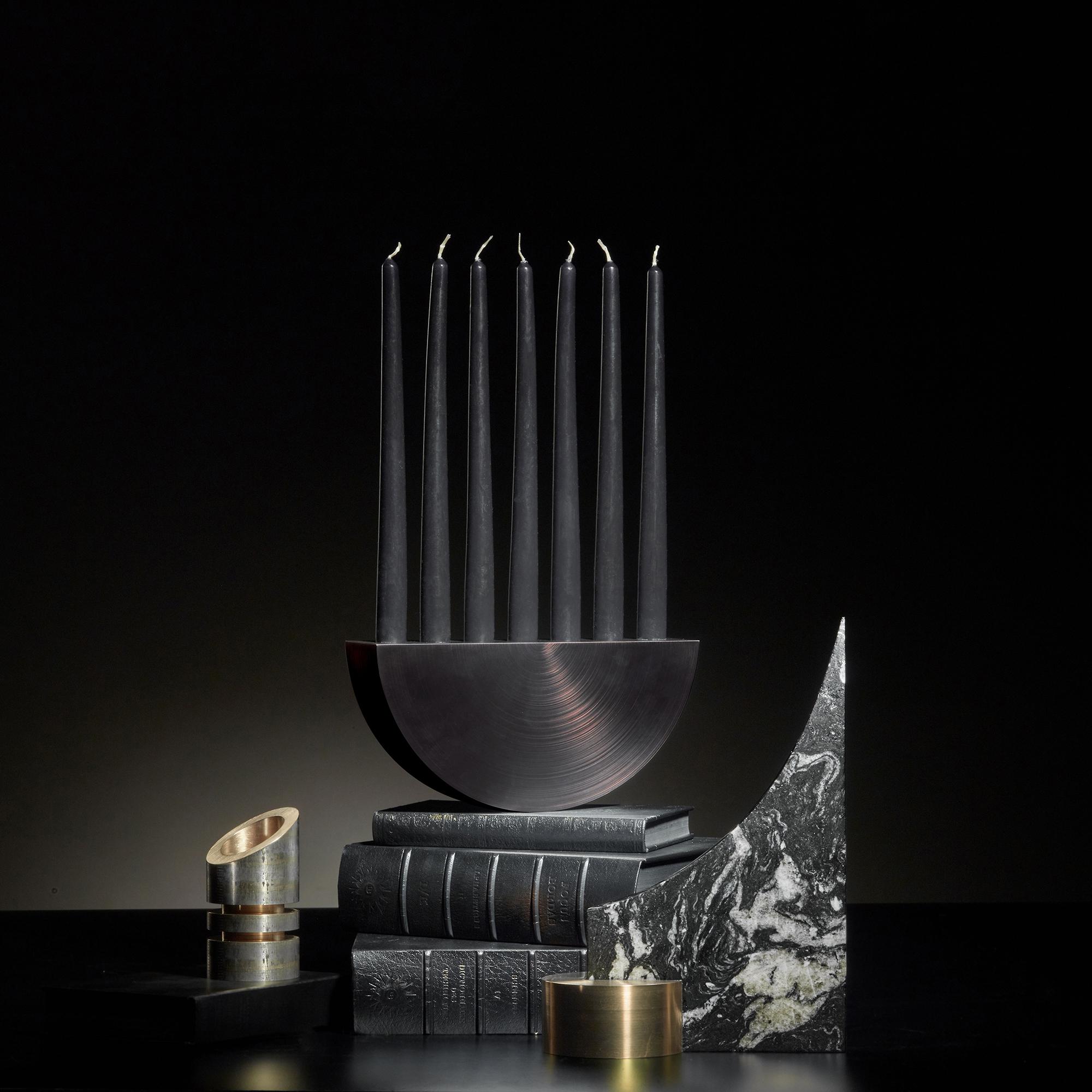 Modern Play with Fire Limited Edition Candelabrum in Nickel Smoked Copper Aluminium