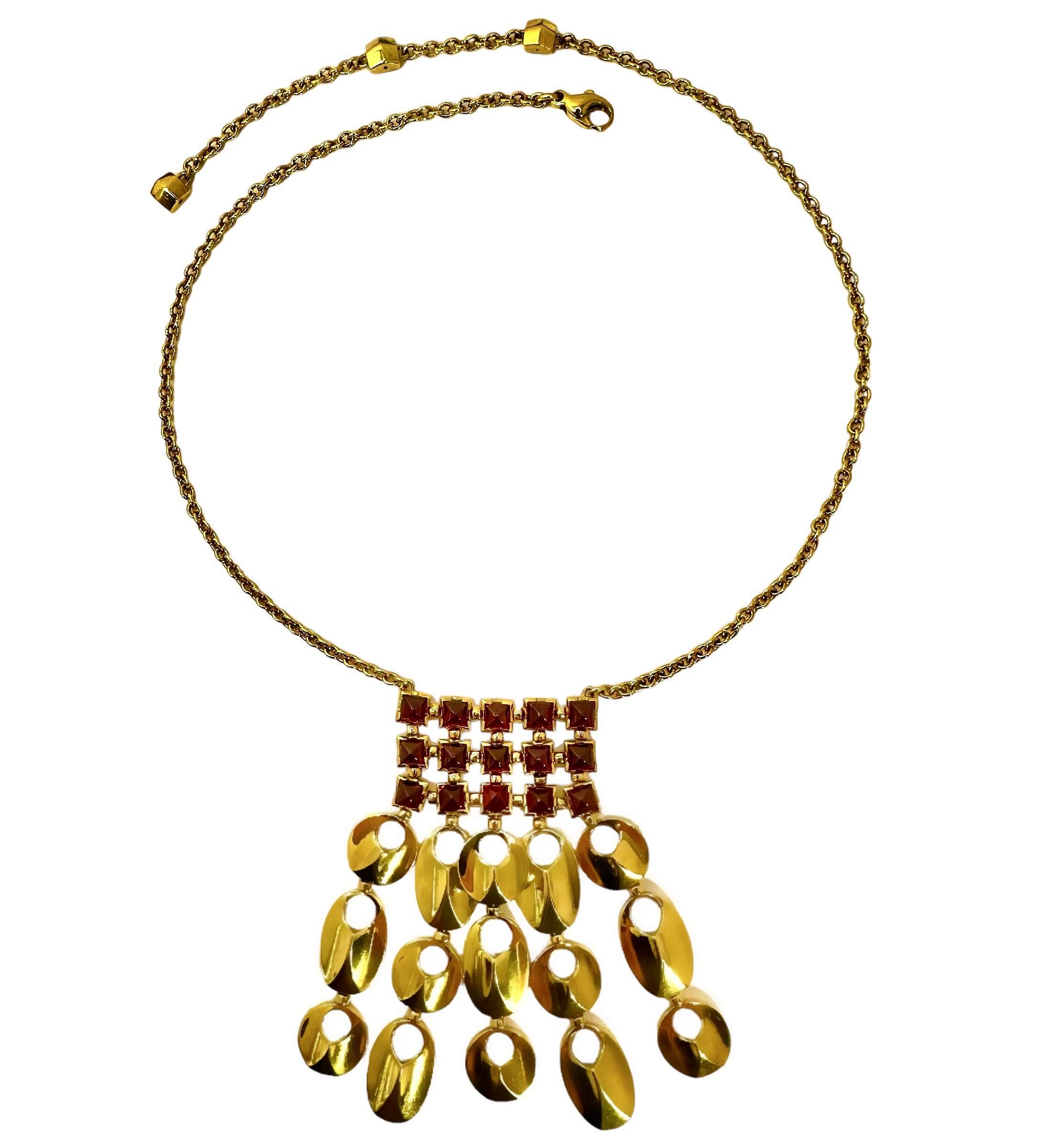 Modernist Playful 18k Yellow Gold and Sugar-loaf Citrine Necklace and Matching Earring Set