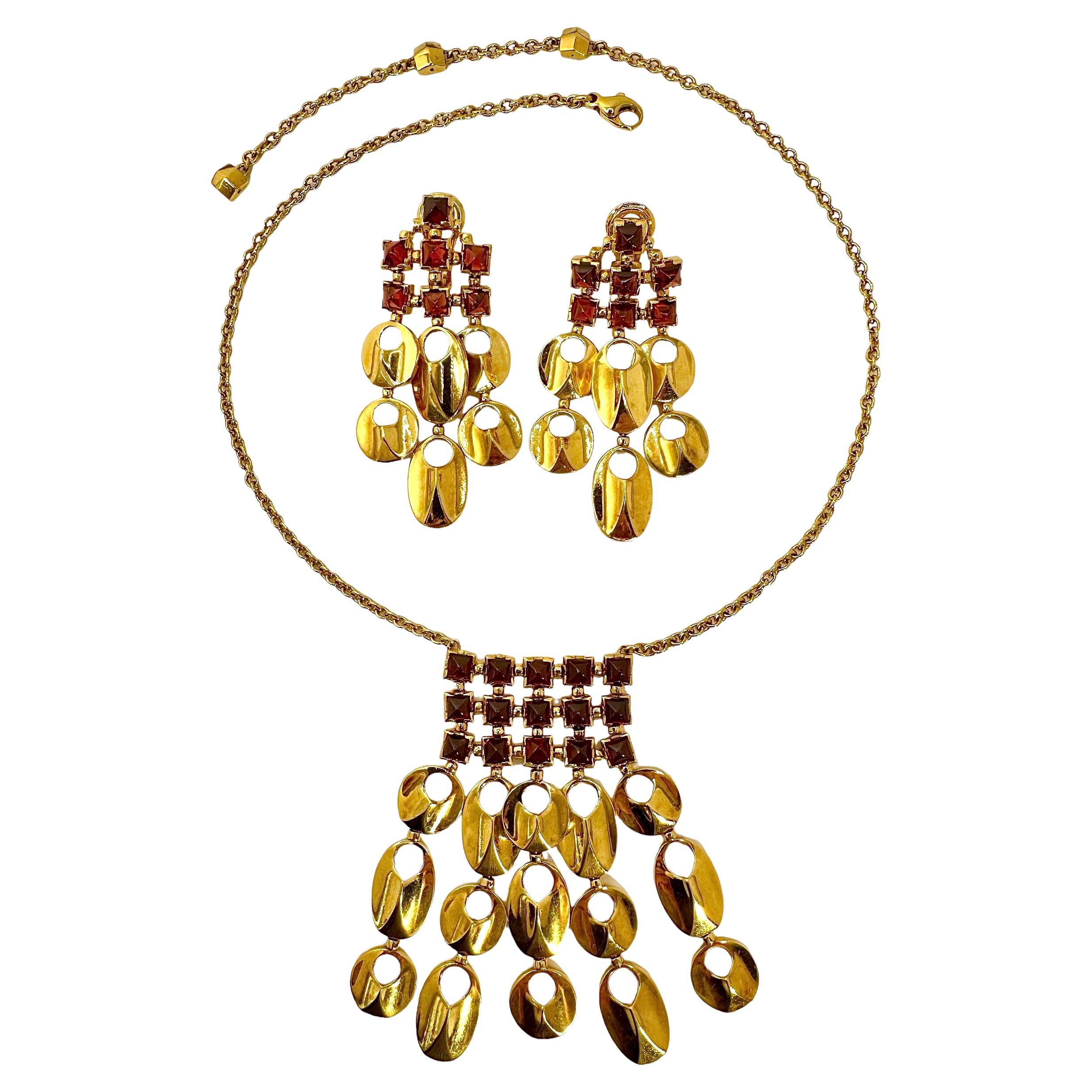 Playful 18k Yellow Gold and Sugar-loaf Citrine Necklace and Matching Earring Set