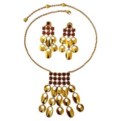 Vintage Playful 18k Yellow Gold and Sugar-loaf Citrine Necklace and Matching Earring Set
