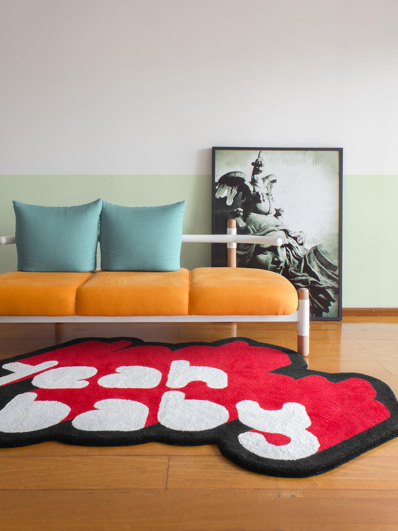 Playful 3 Colors Yeah Baby Rug from Graffiti Collection by Paulo Kobylka, Large For Sale 6