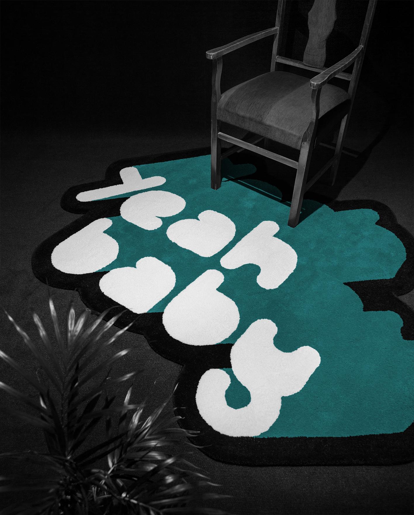 Modern Playful 3 Colors Yeah Baby Rug from Graffiti Collection by Paulo Kobylka, Medium For Sale