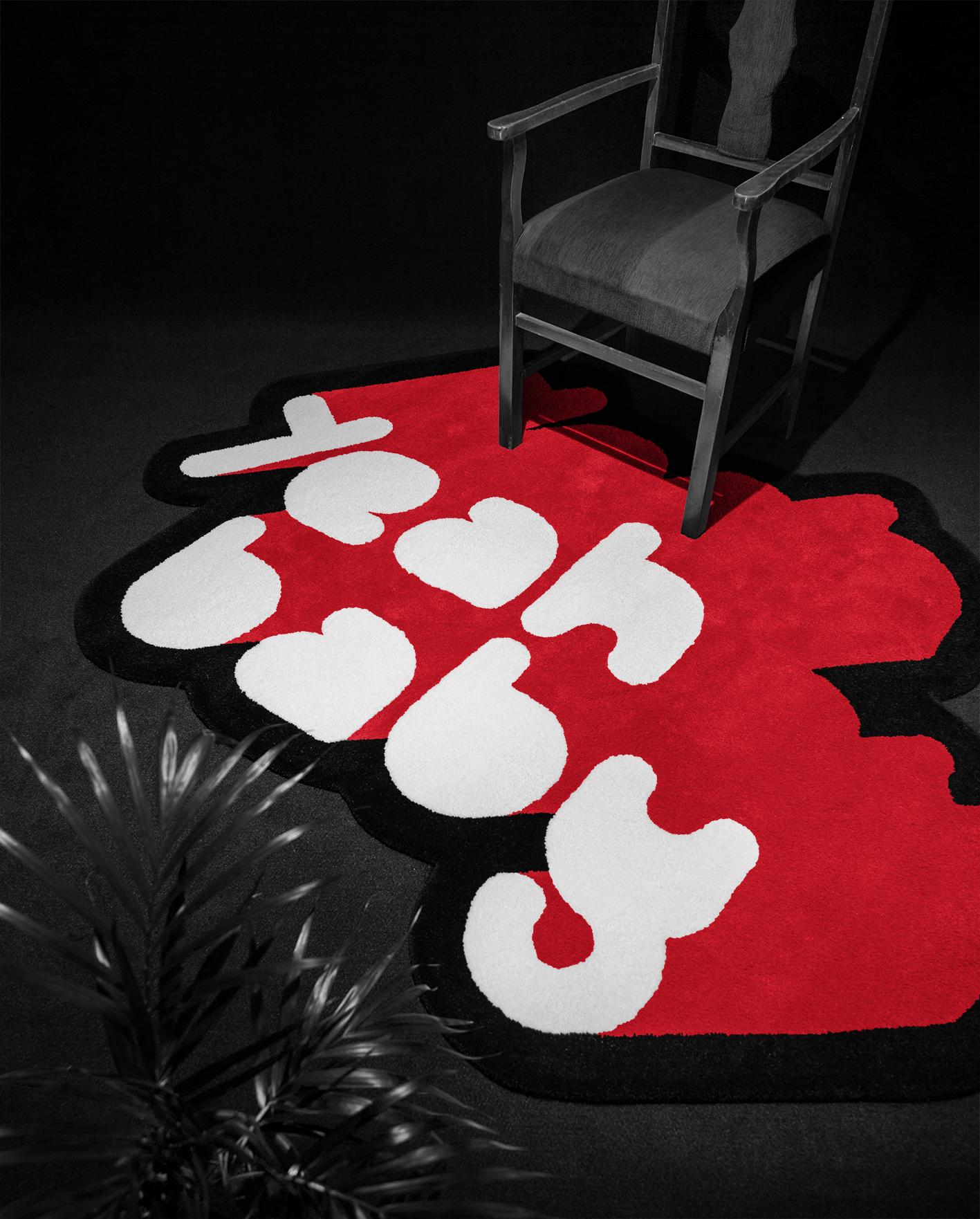 Machine-Made Playful 3 Colors Yeah Baby Rug from Graffiti Collection by Paulo Kobylka, Small For Sale