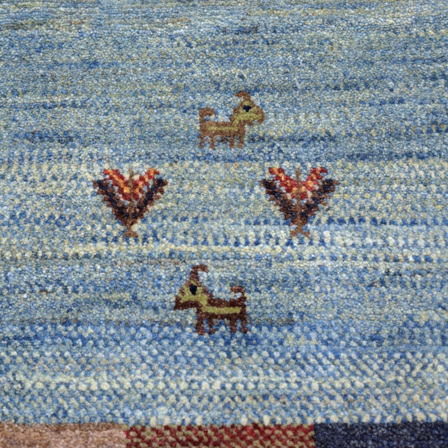 Contemporary Playful Blue, Cream, and Red Wool Kashkouli Tribal Persian Carpet