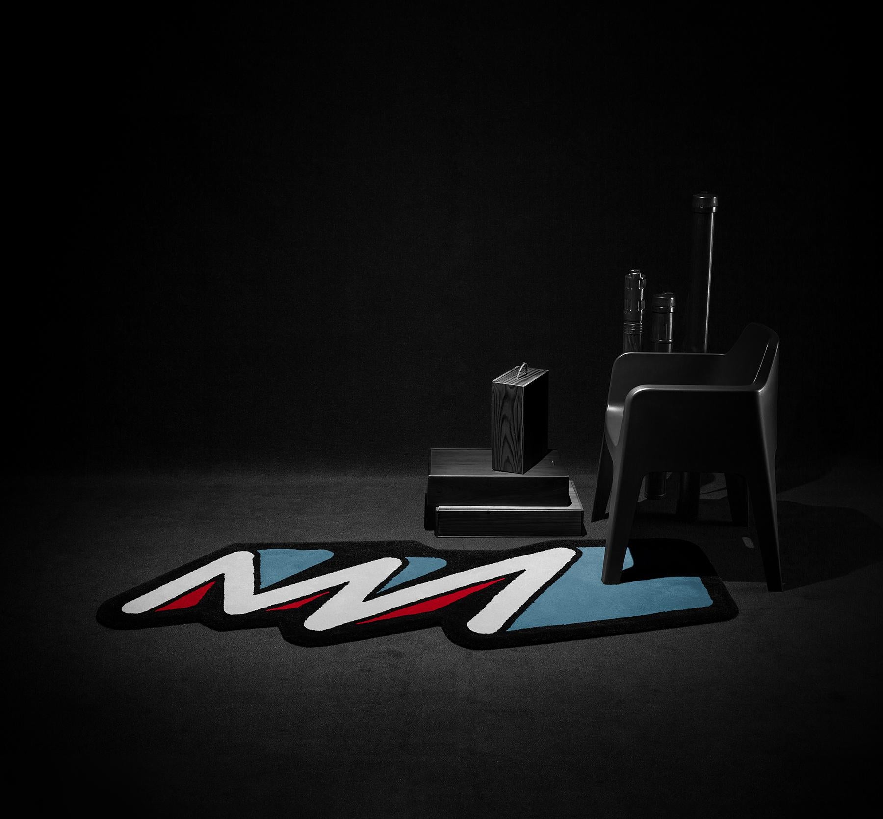 Modern Playful Blue and Red Zigzag Runner Rug from Graffiti Collection by Paulo Kobylka For Sale