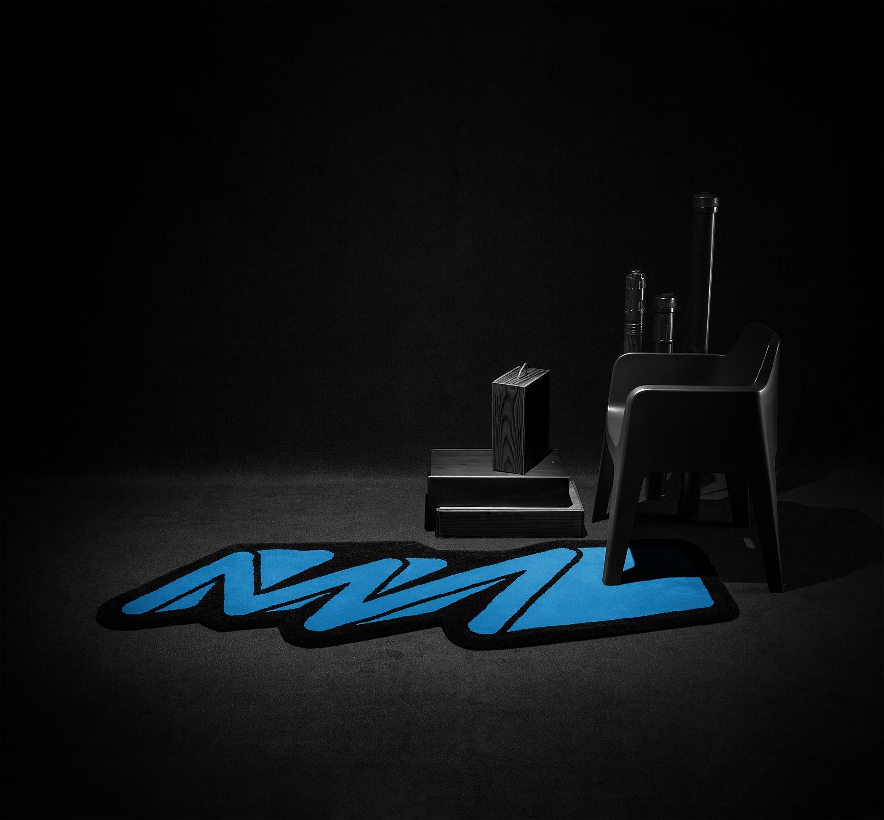 Verspielter blauer ZigZag-Läufer aus der Graffiti-Kollektion von Paulo Kobylka (Moderne) im Angebot