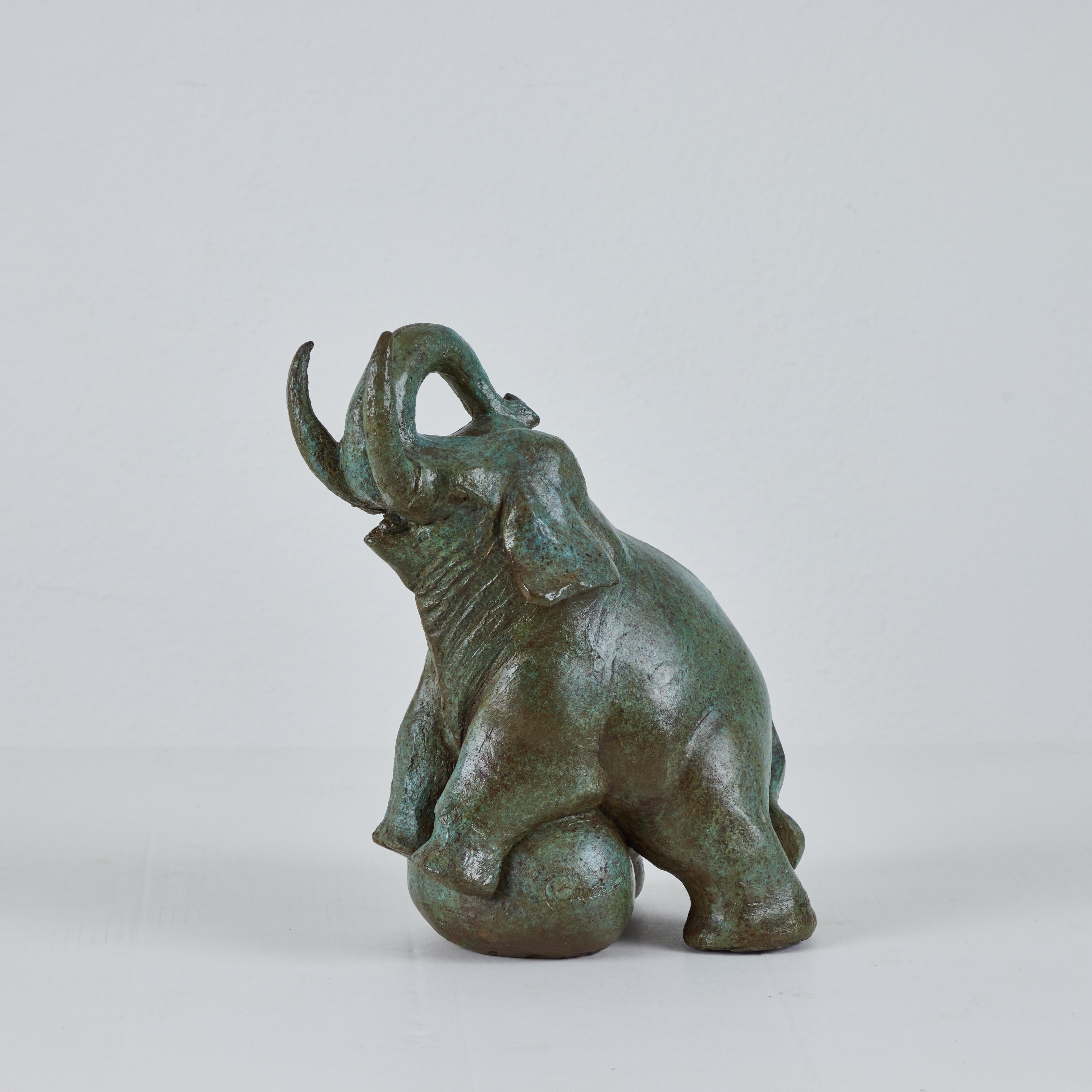 Patinated Playful Bronze Elephant by Barbara Beretich For Sale
