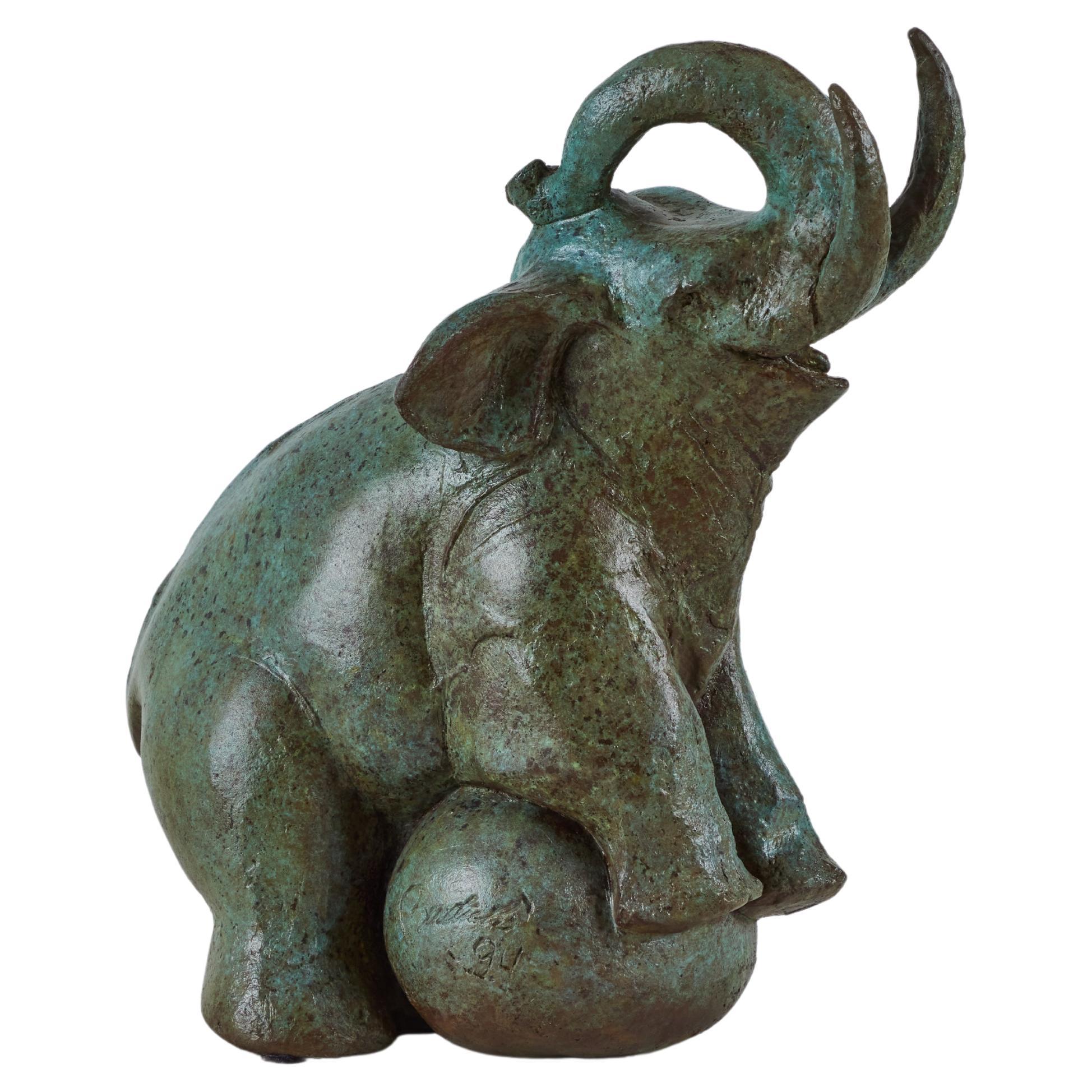 Playful Bronze Elephant by Barbara Beretich For Sale
