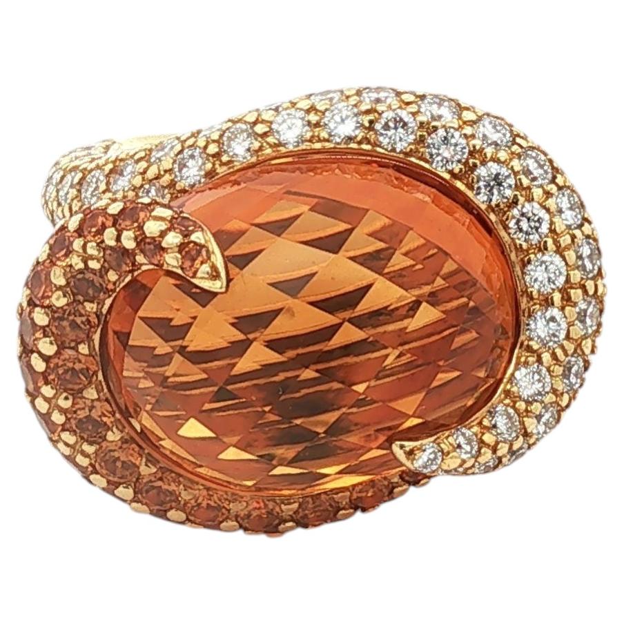Bague cocktail fantaisie sertie de citrines et de diamants, en or jaune 18 carats