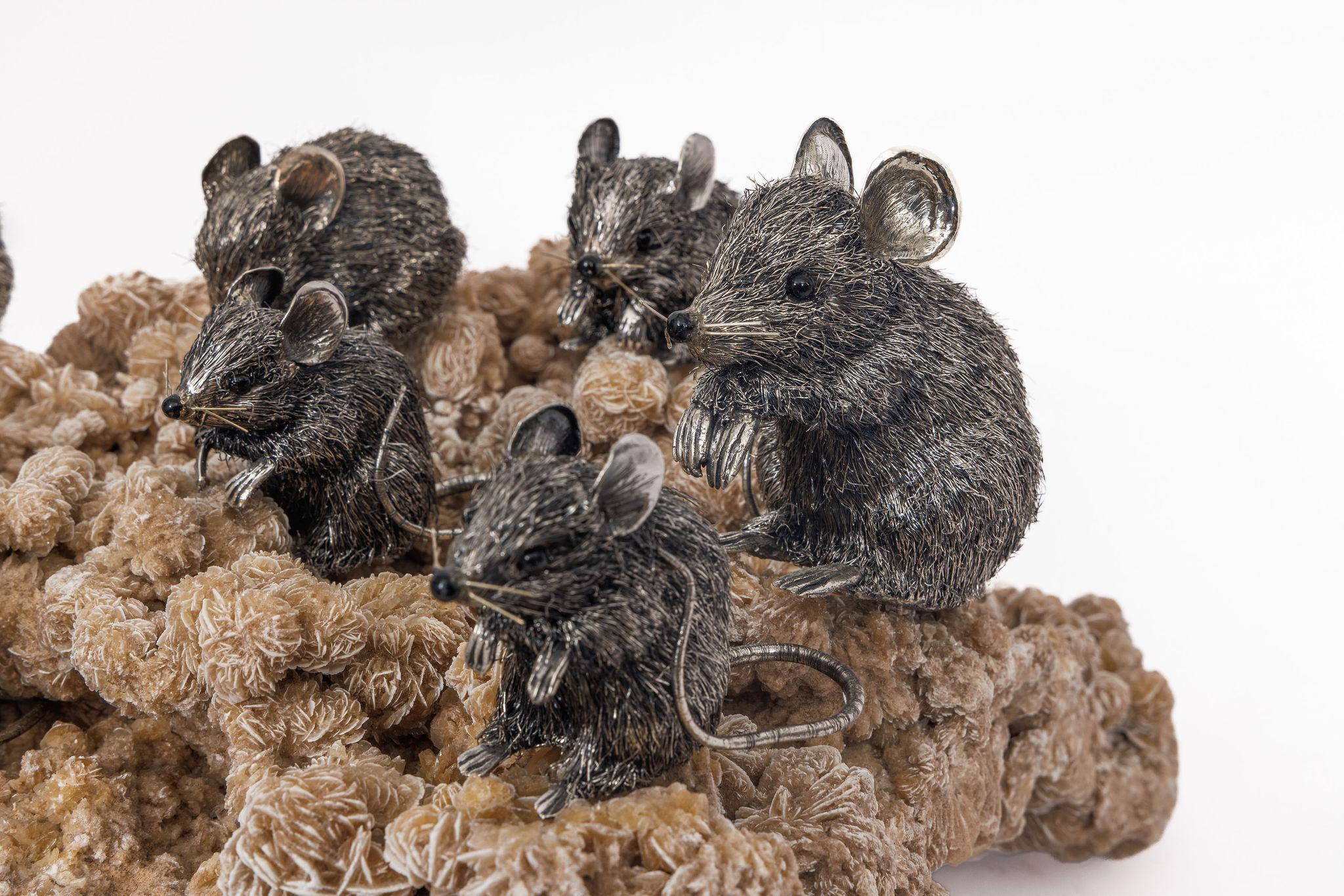 Playful Companions: A Rare Buccellati Sterling Silver Sculpture of Nine Mice For Sale 6