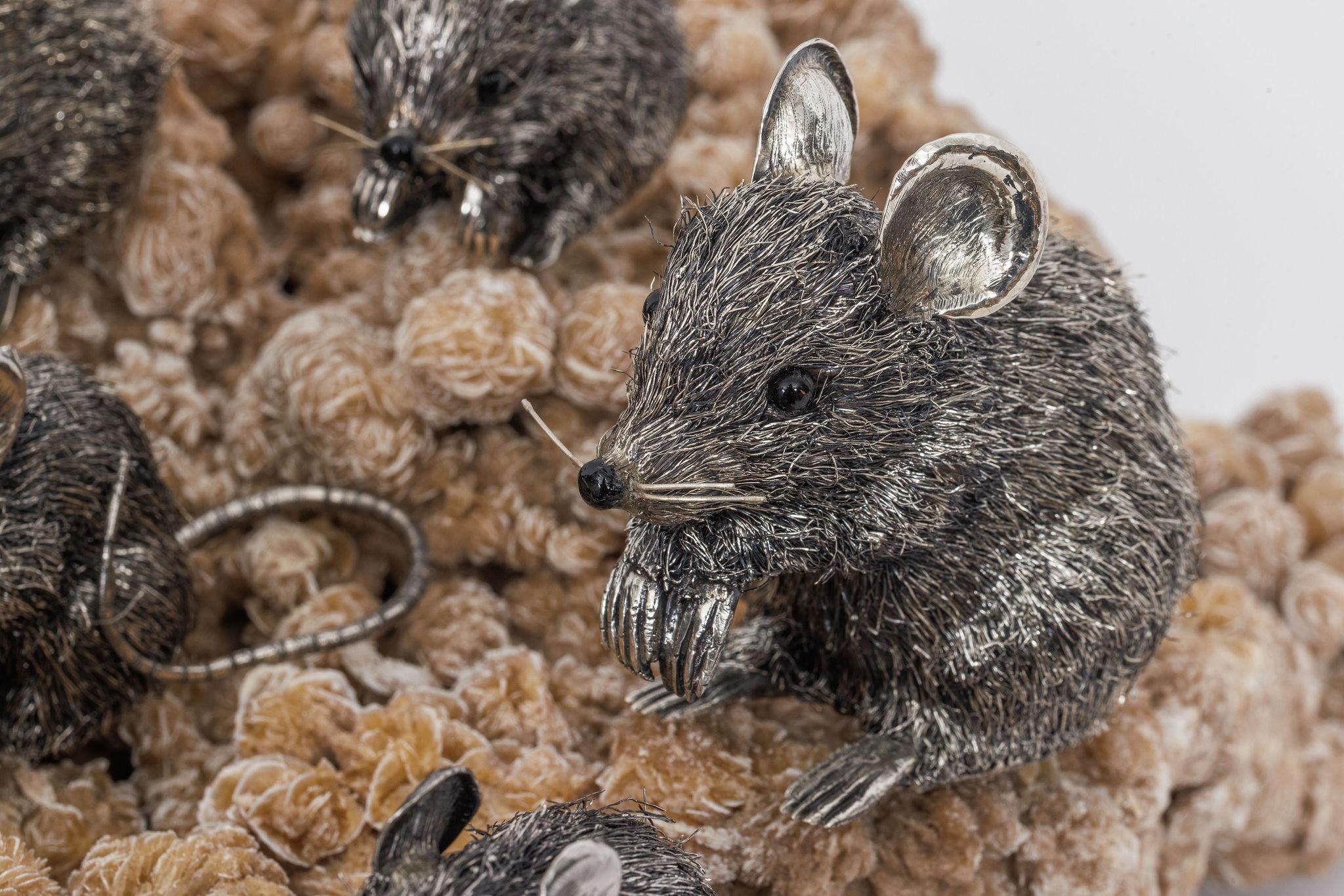 Playful Companions: A Rare Buccellati Sterling Silver Sculpture of Nine Mice For Sale 7