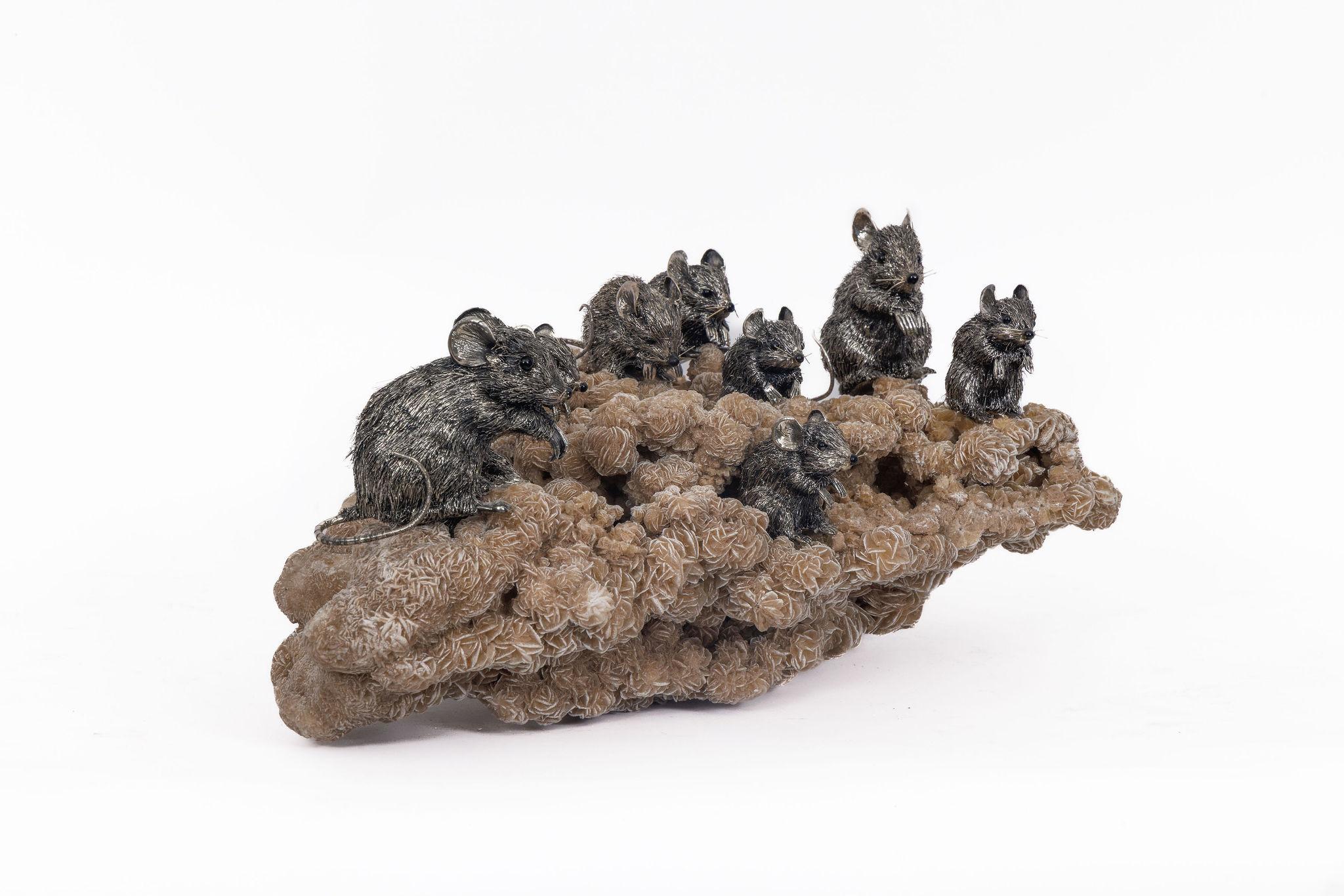 Italian Playful Companions: A Rare Buccellati Sterling Silver Sculpture of Nine Mice For Sale