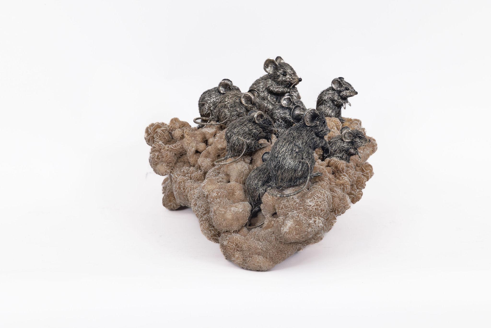 Playful Companions: A Rare Buccellati Sterling Silver Sculpture of Nine Mice For Sale 1