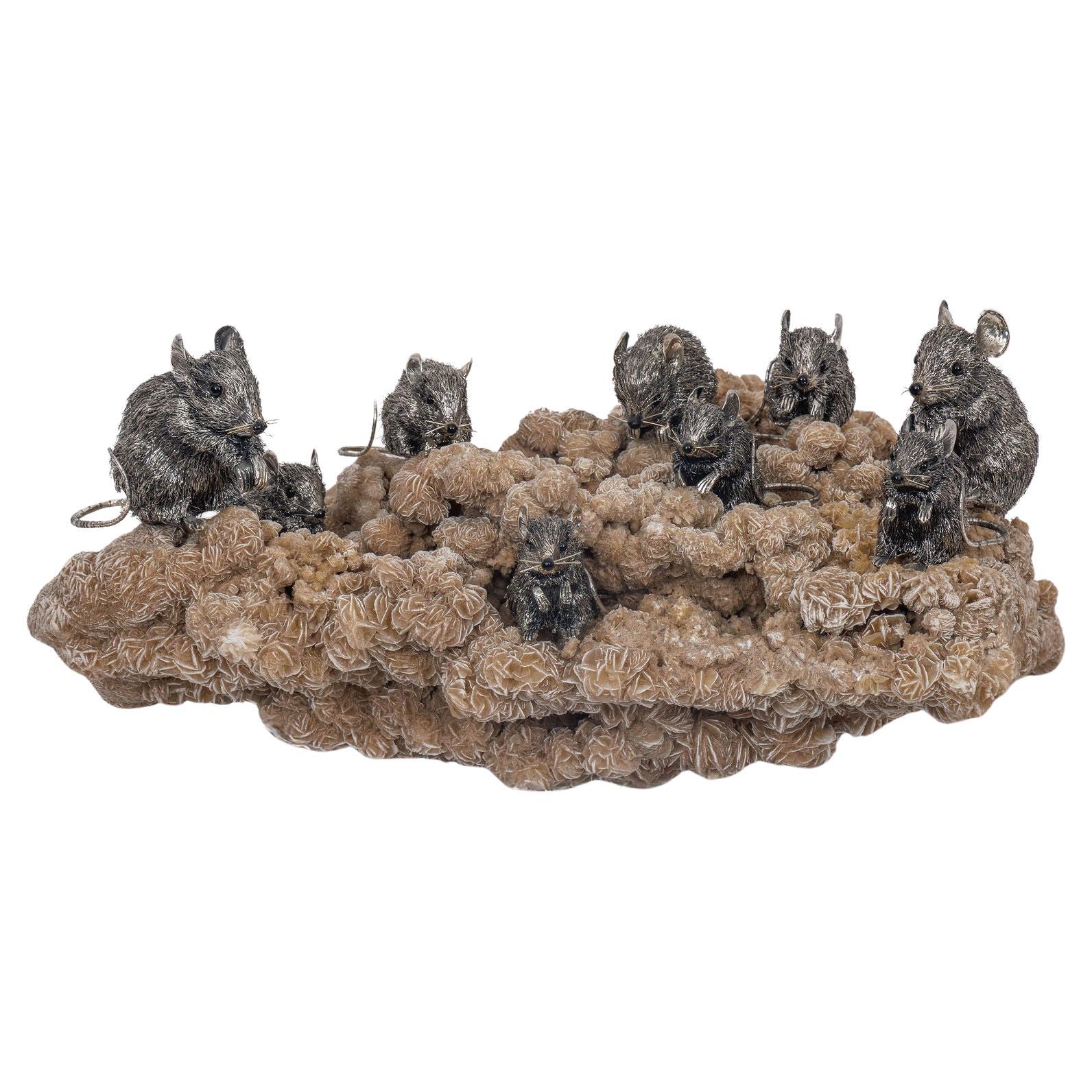 Playful Companions: A Rare Buccellati Sterling Silver Sculpture of Nine Mice For Sale