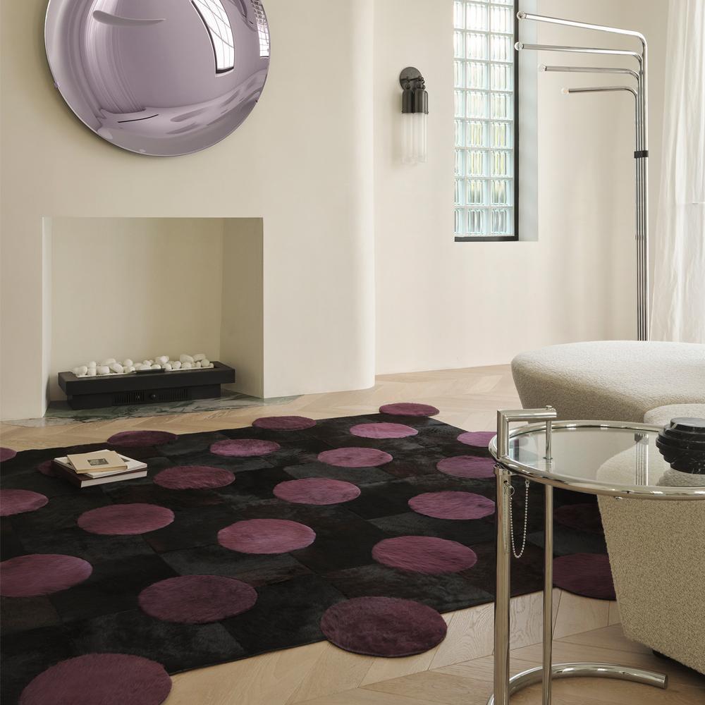 Art Deco Polka Dot Customizable Black and Purple Rug Small For Sale