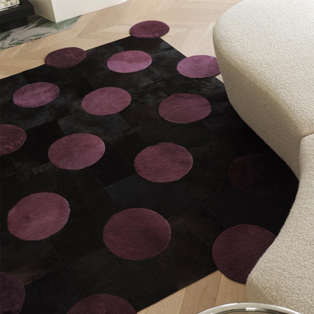 Machine-Made Polka Dot Customizable Black and Purple Rug Small For Sale