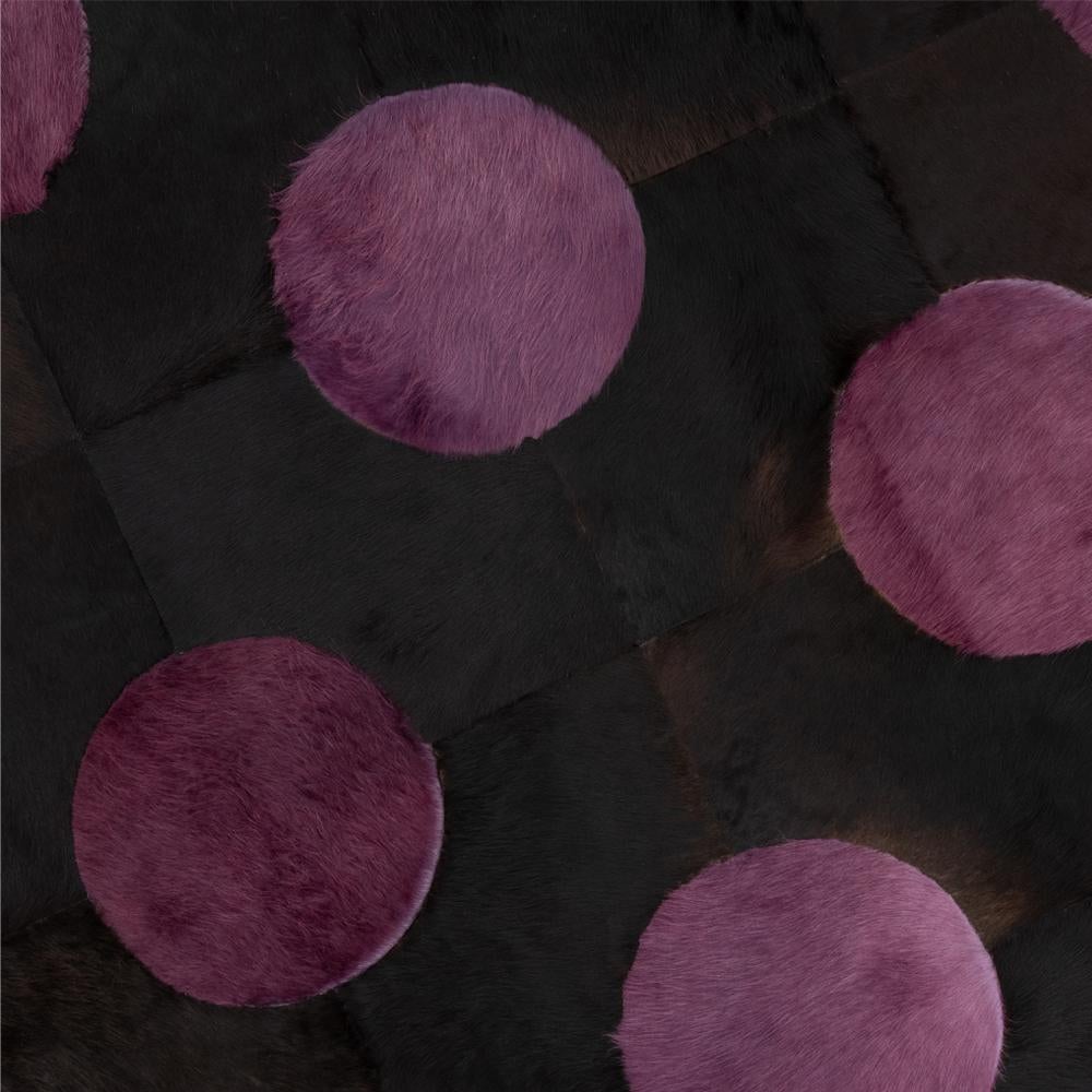 Cowhide Polka Dot Customizable Black and Purple Rug Small For Sale