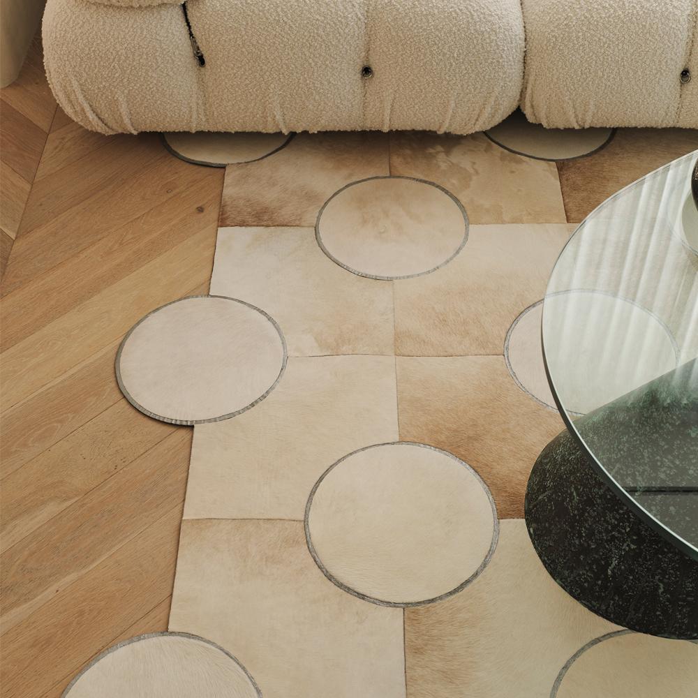 Art Deco Polka Dot Cream and Silver Customizable Light Rug XLarge For Sale