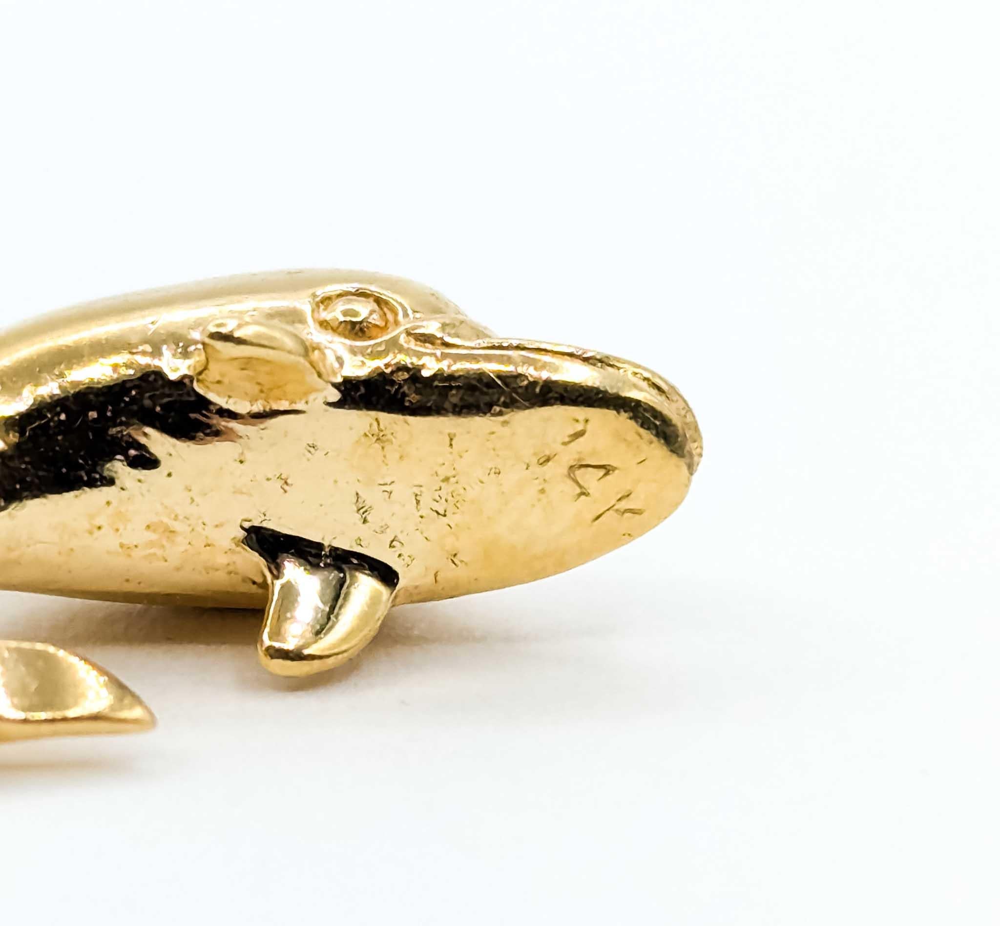 Playful Dolphin Pendant in 14k Yellow Gold For Sale 1