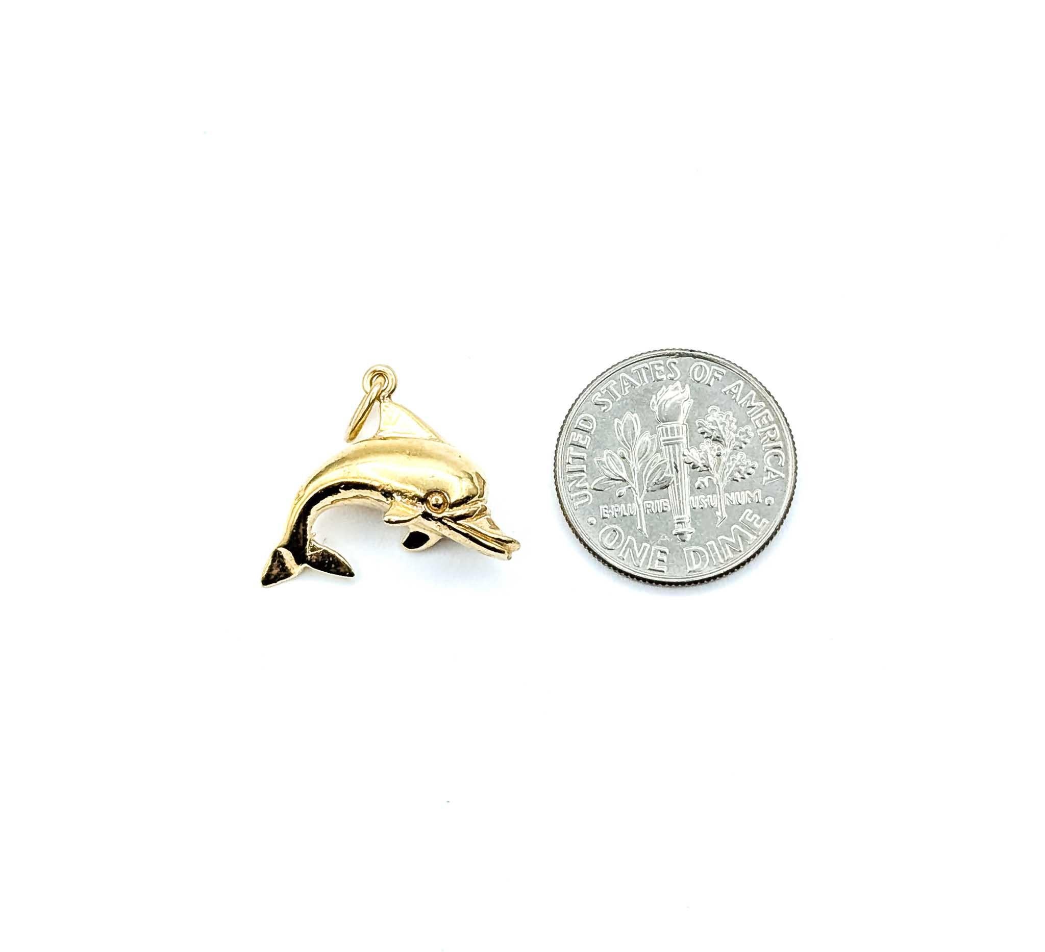Playful Dolphin Pendant in 14k Yellow Gold For Sale 2