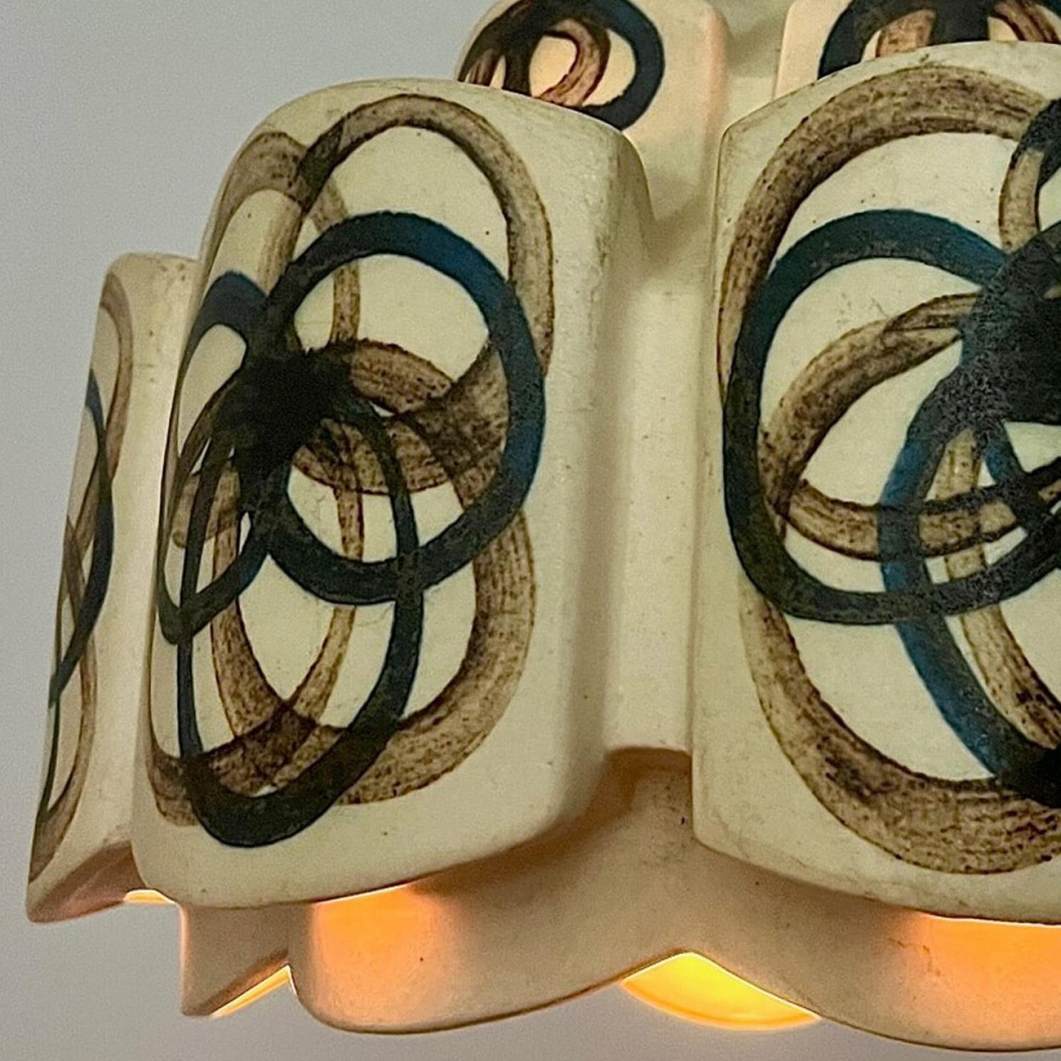 Playful Flower Ceramic Pendant Light, Denmark, 1970s For Sale 1