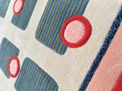 Playful Geometric Contemporary Rug with Grid Pattern and Accent Circles