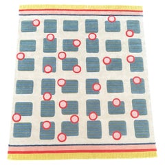 Playful Geometric Contemporary Rug with Grid Pattern and Accent Circles