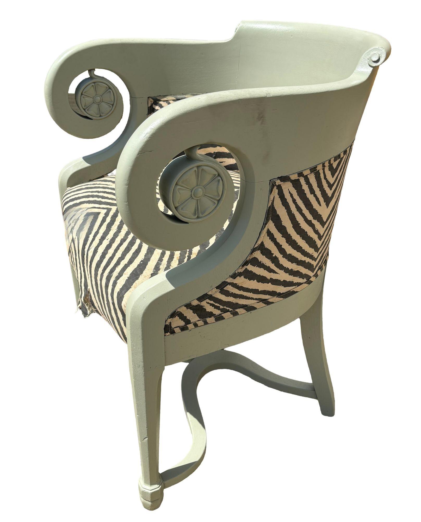 Post-Modern Playful Memphis Inspired Zebra Scrolling Bedermeier Lounge Chair
