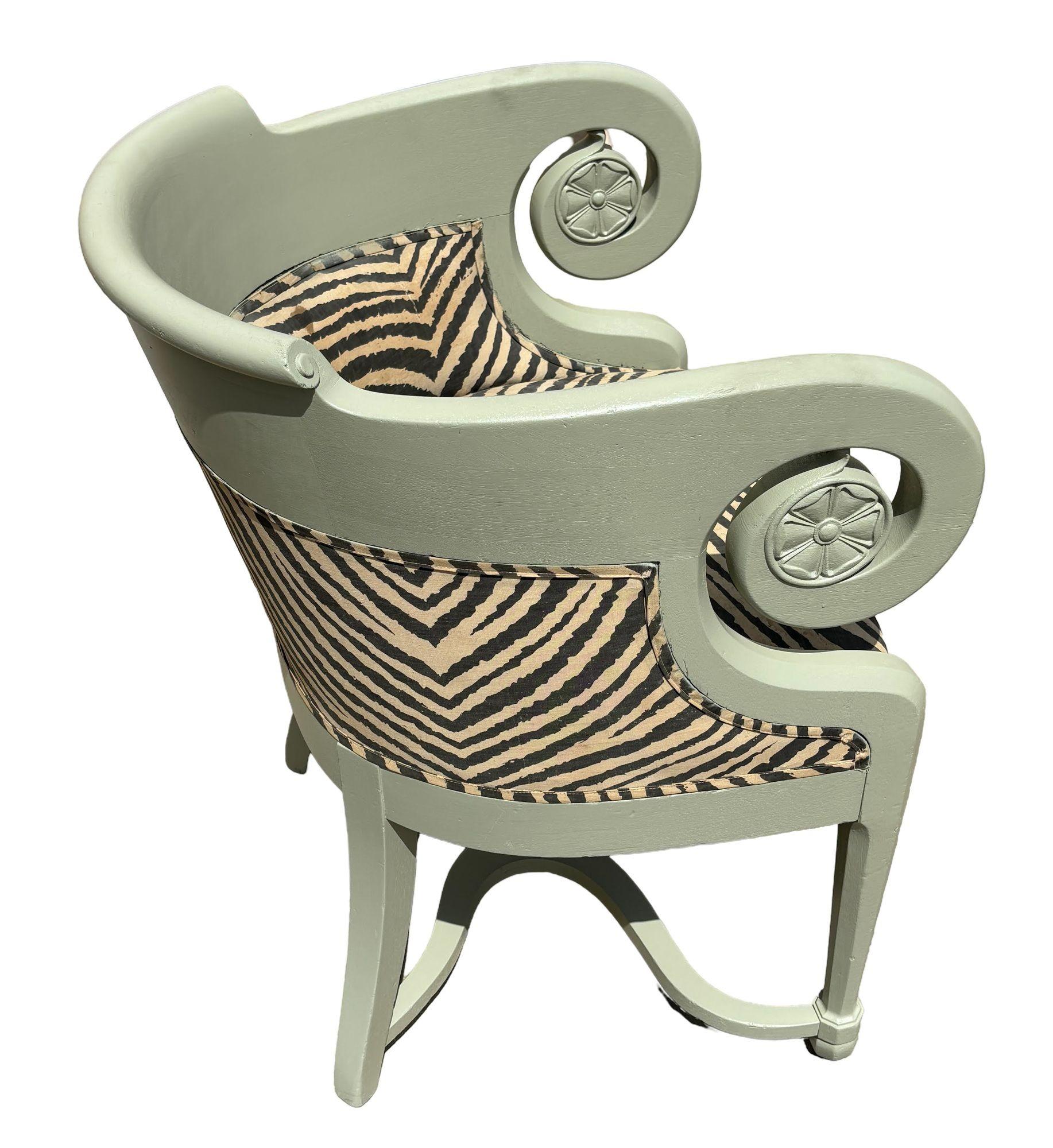 American Playful Memphis Inspired Zebra Scrolling Bedermeier Lounge Chair