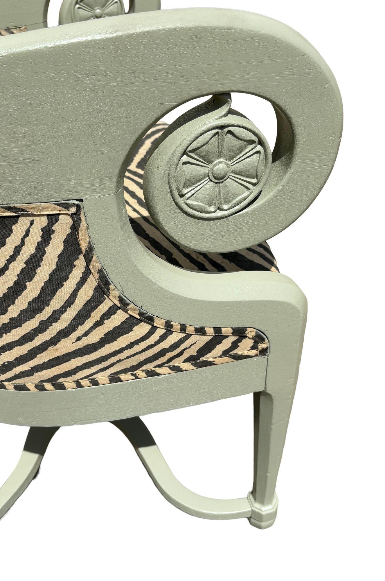 Playful Memphis Inspired Zebra Scrolling Bedermeier Lounge Chair In Excellent Condition In Van Nuys, CA