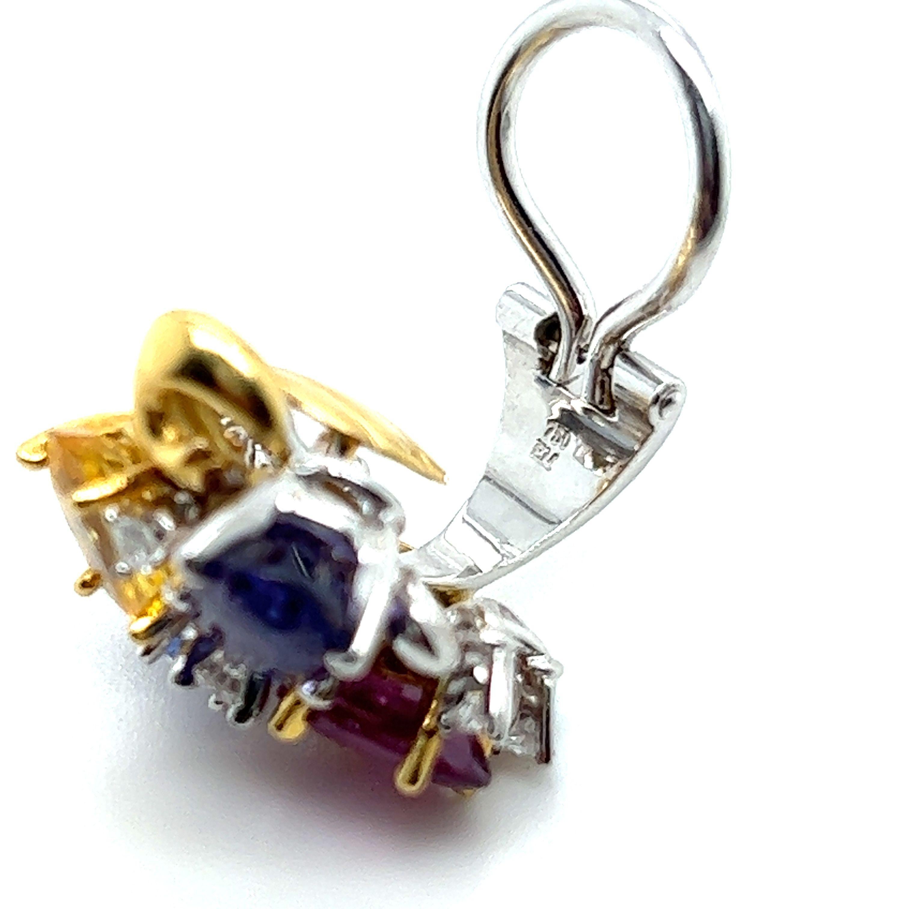 Playful Multi-Colored Sapphire Earrings in 18 Karat White and Yellow Gold In Excellent Condition For Sale In Lucerne, CH