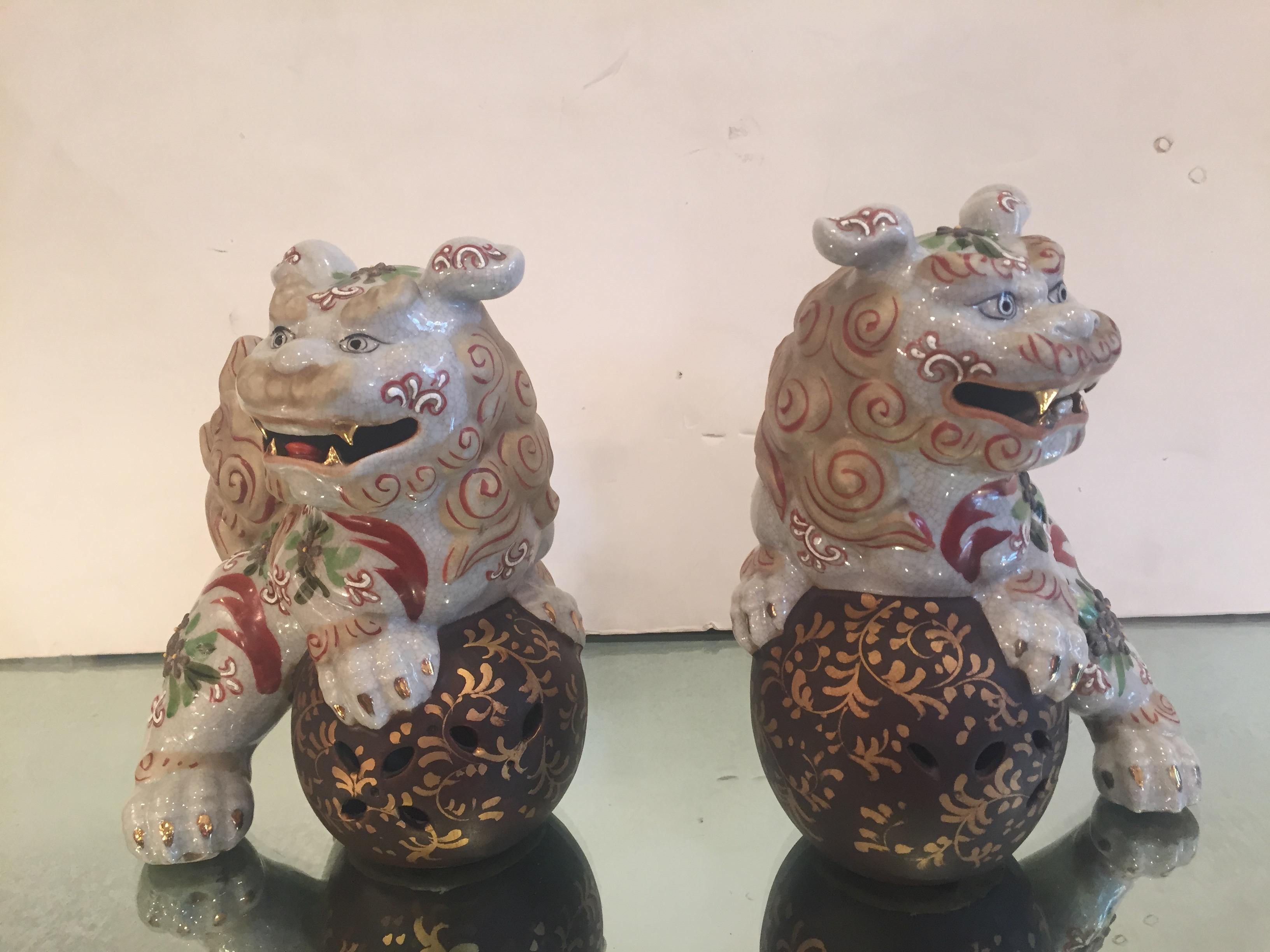 Playful Pair of Chinese Porcelain Foo Dogs In Excellent Condition In Hopewell, NJ