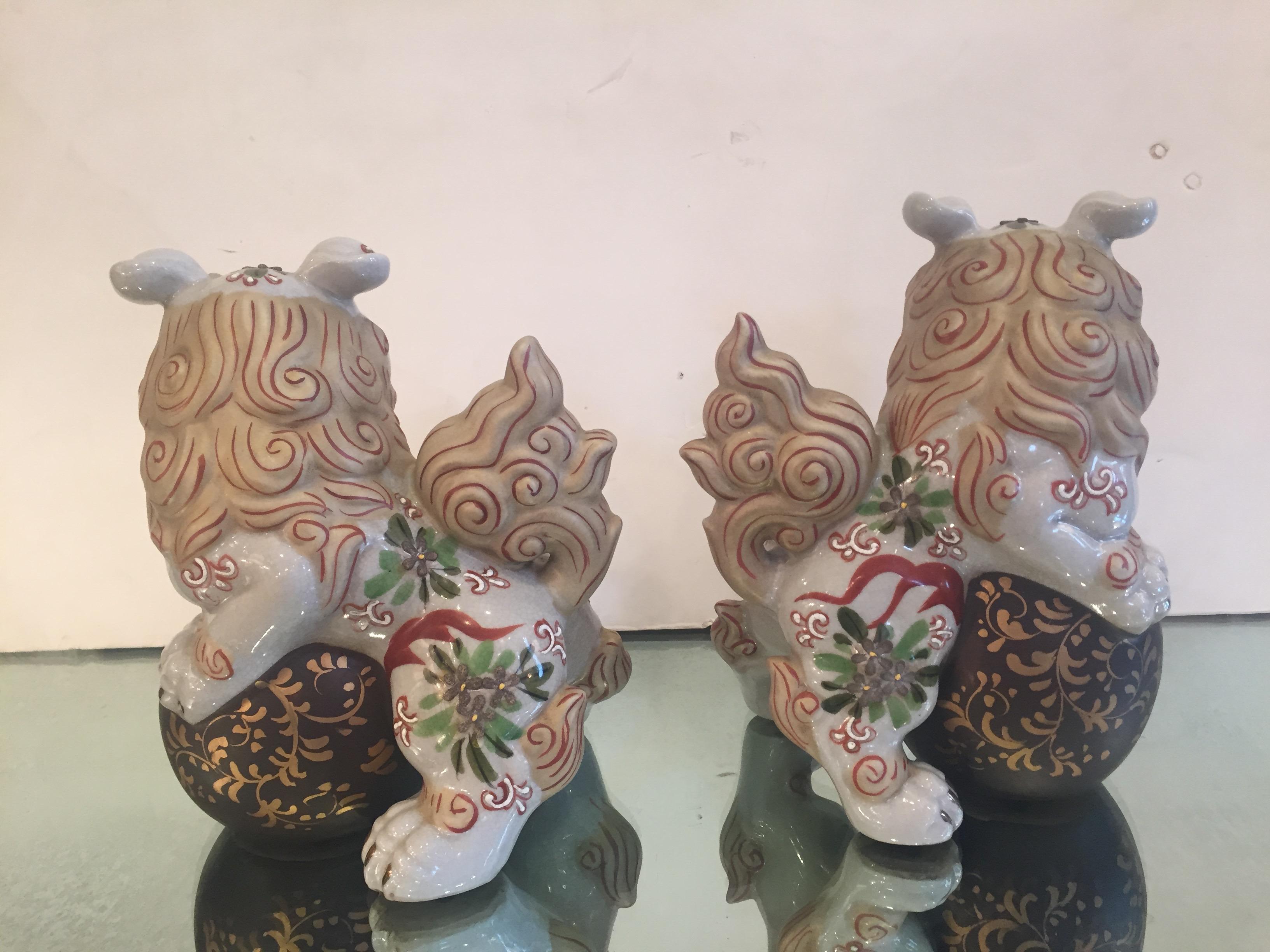 Playful Pair of Chinese Porcelain Foo Dogs 2