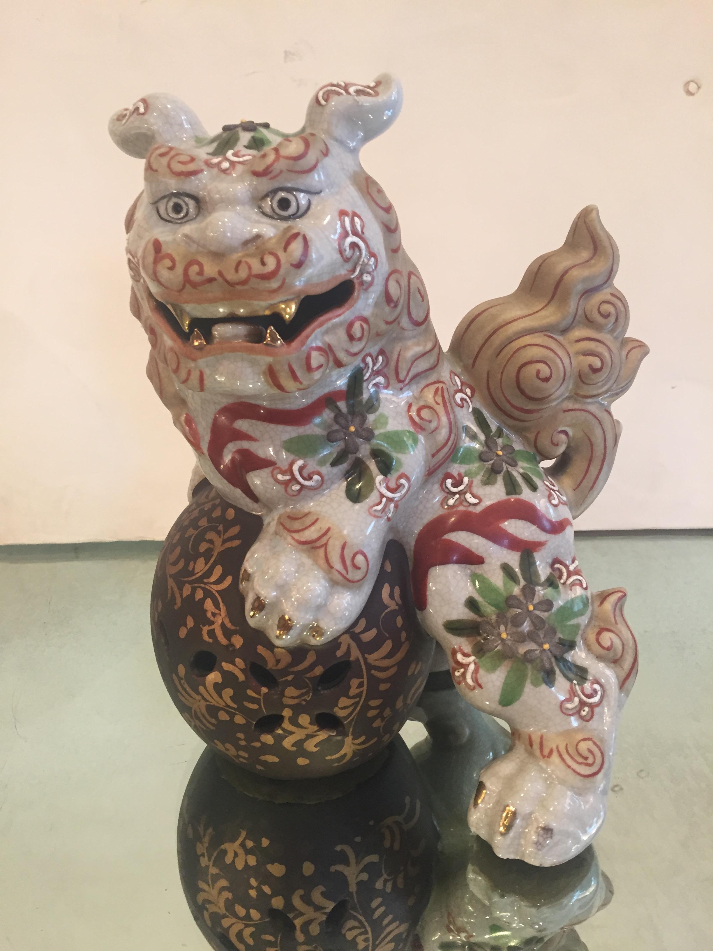 Playful Pair of Chinese Porcelain Foo Dogs 4