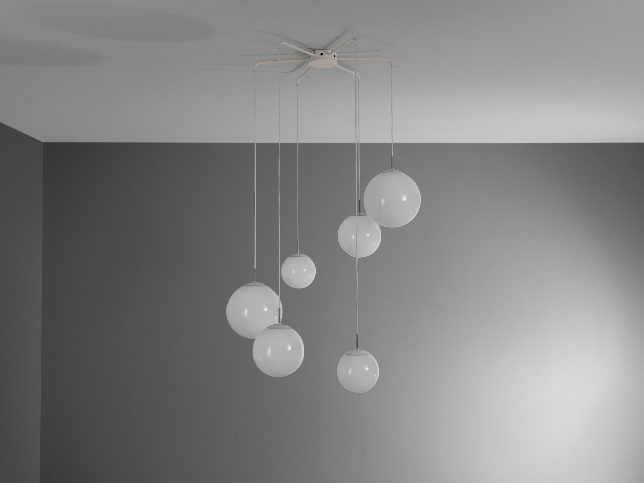 Playful Pendant with Six Spheres in Opaline Glass For Sale 1