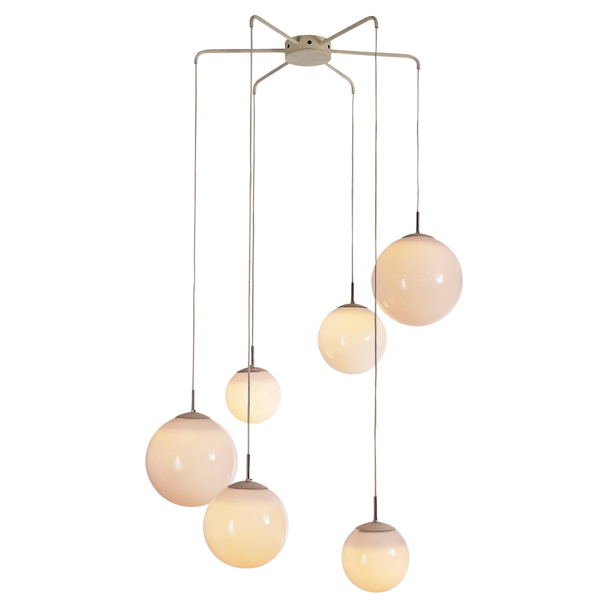 Playful Pendant with Six Spheres in Opaline Glass