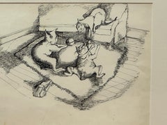 "Playful Pets" Satirical Ink Drawing of Three Cats