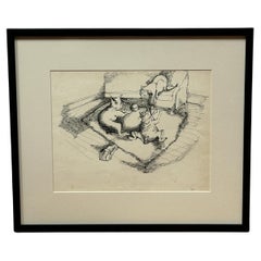 Dessin satirique à l'encre de trois chats « Playful Pets »