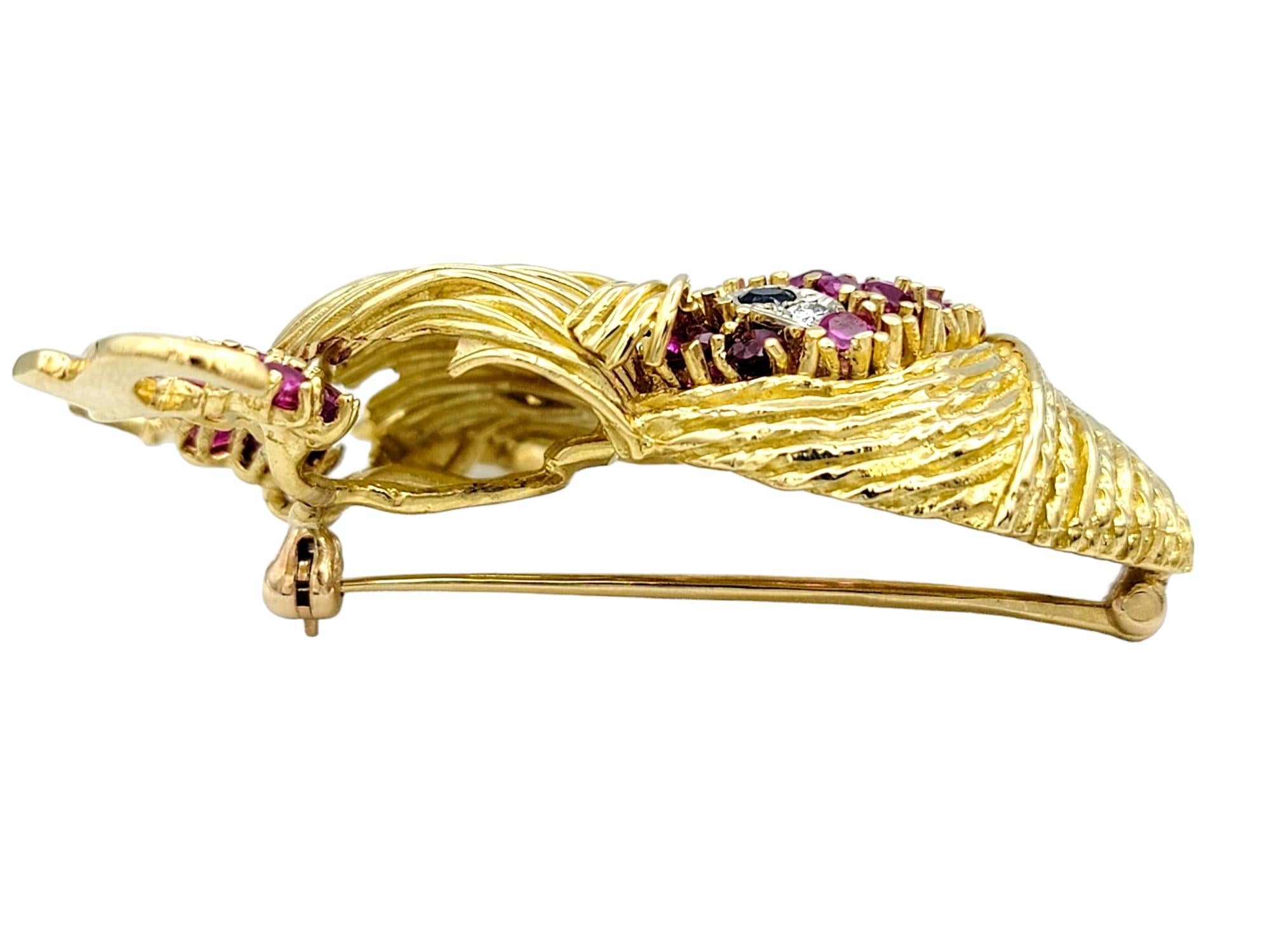 Playful Pirate Brooch with Rubies, Sapphires and Diamonds, 18 Karat Yellow Gold In Good Condition For Sale In Scottsdale, AZ