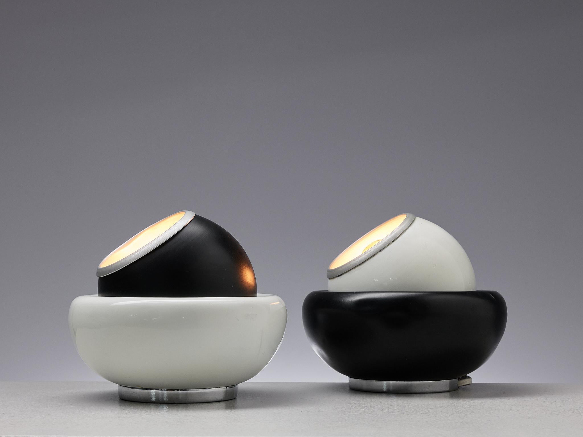 Italian Playful Postmodern Table Lights in Black and White Metal  For Sale