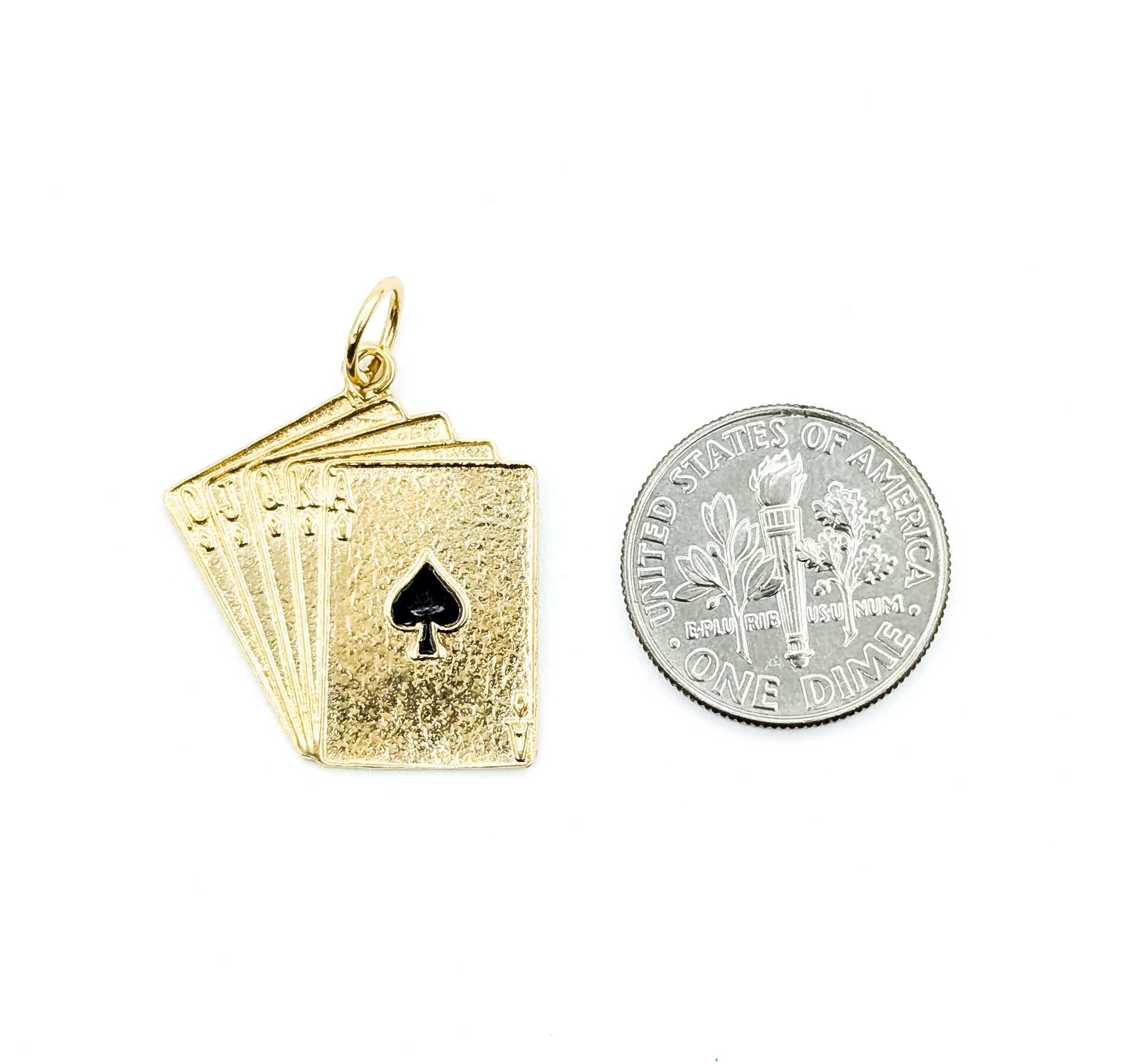 Pendentif en or jaune 14k pour cartes de poker Royal Flush Unisexe en vente