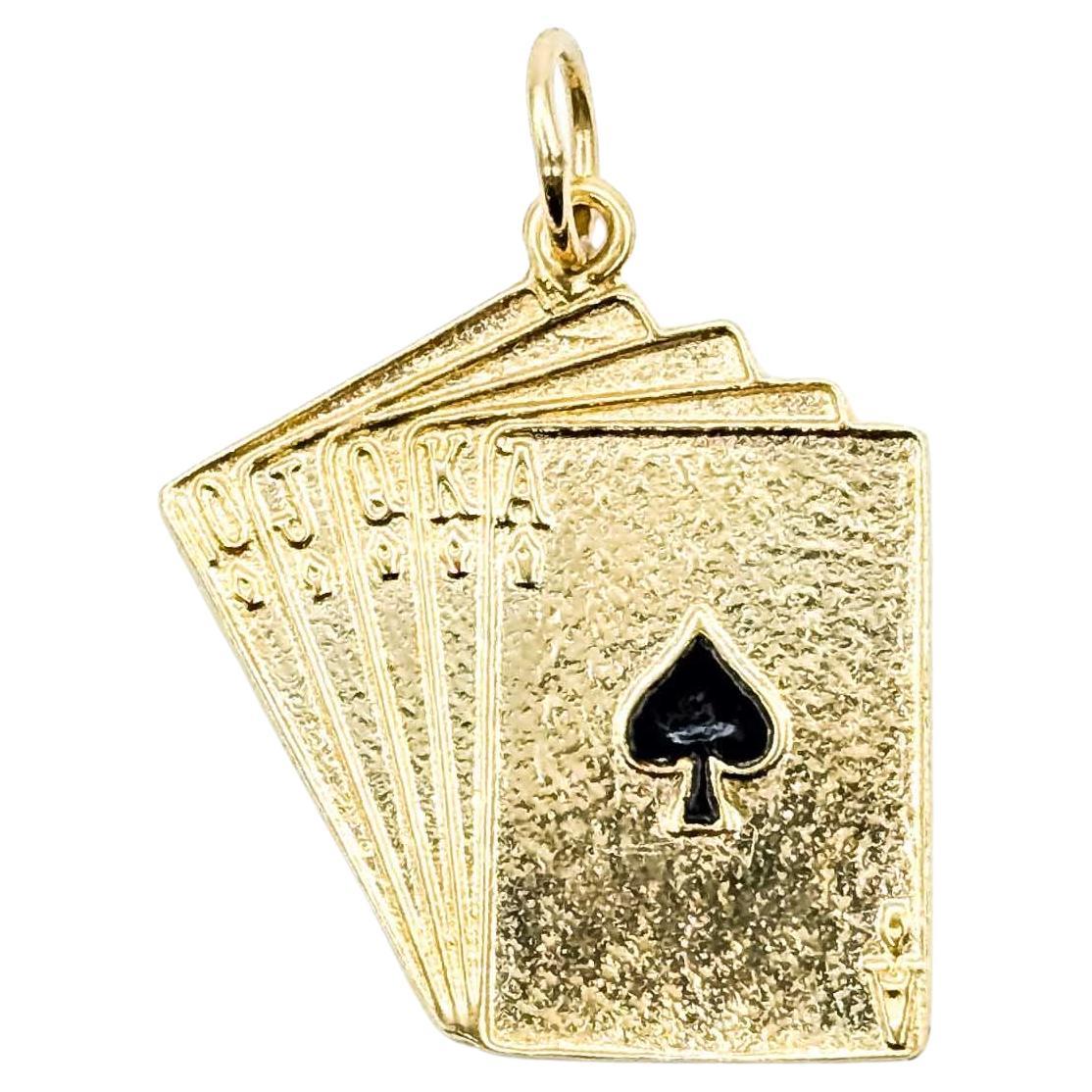 Pendentif en or jaune 14k pour cartes de poker Royal Flush