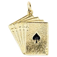 Pendentif en or jaune 14k pour cartes de poker Royal Flush