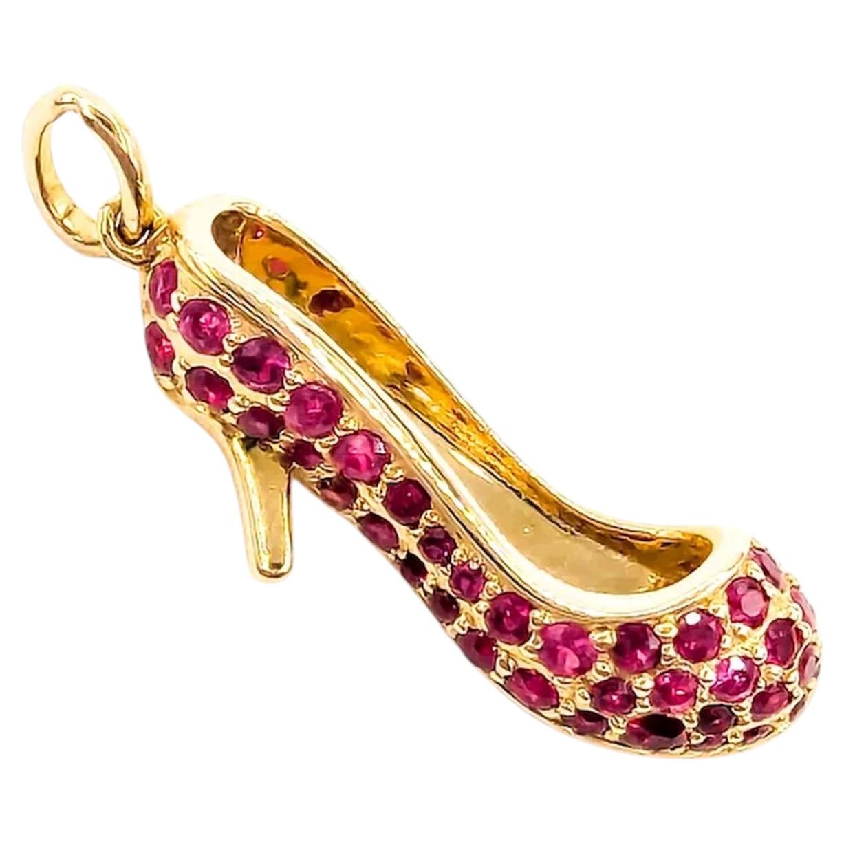 Playful Ruby Shoe Charm in 14k Yellow Gold