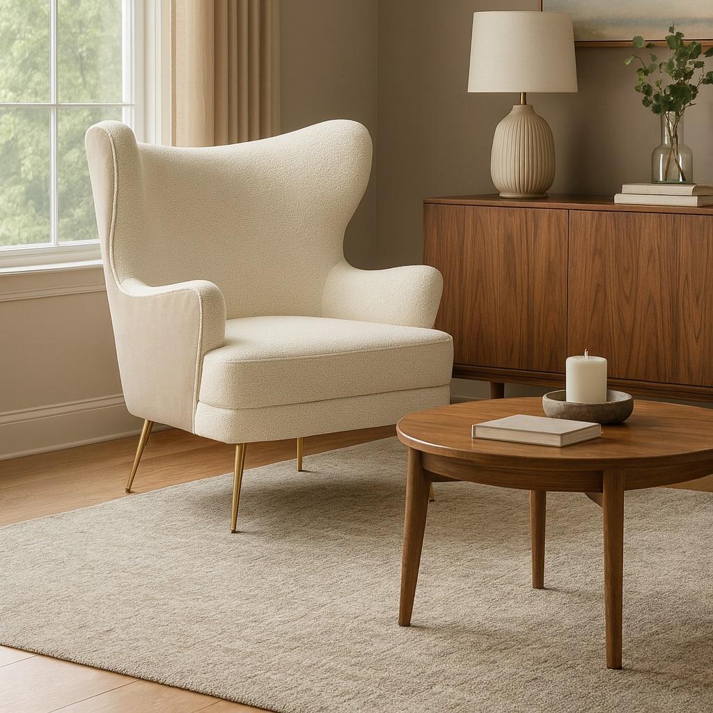 Hand-Crafted Playful Sculptural Armchair with Winged Back and Slim Tapered Brass Legs For Sale